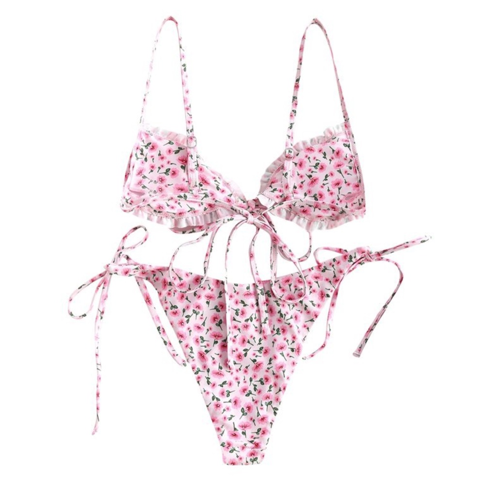 Pink Flower Triangle Bikini - image 4
